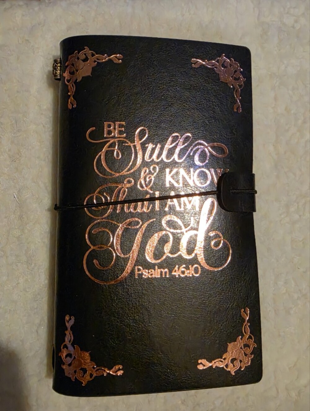 Be Still & Know That I Am God Black Journal with Rose Gold Lettering